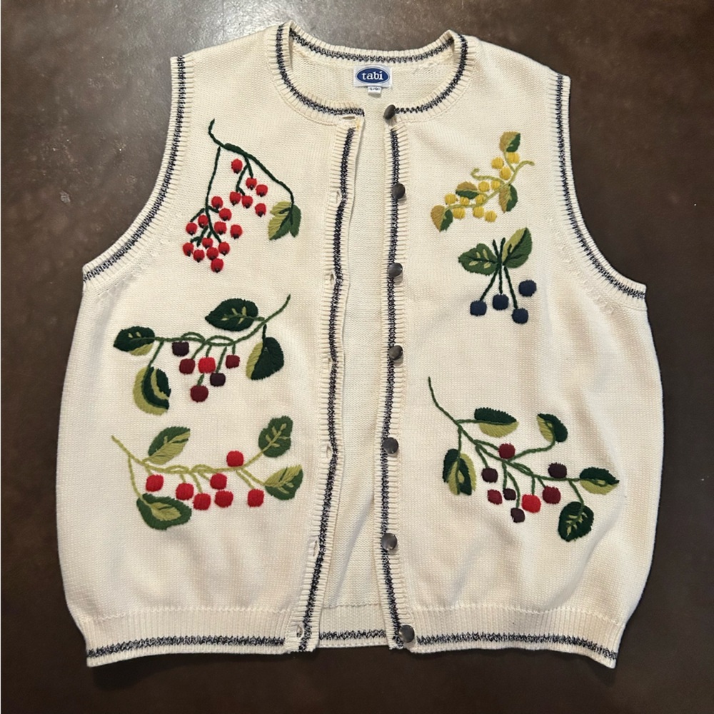Vintage size large embroidered floral sweater vest grandma core, coastal grandma - Picture 10 of 16